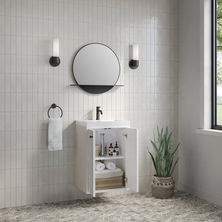 Chianti 20" Single Vanity, Glossy White, Matte Black, w/ White Glossy Composite Stone Top