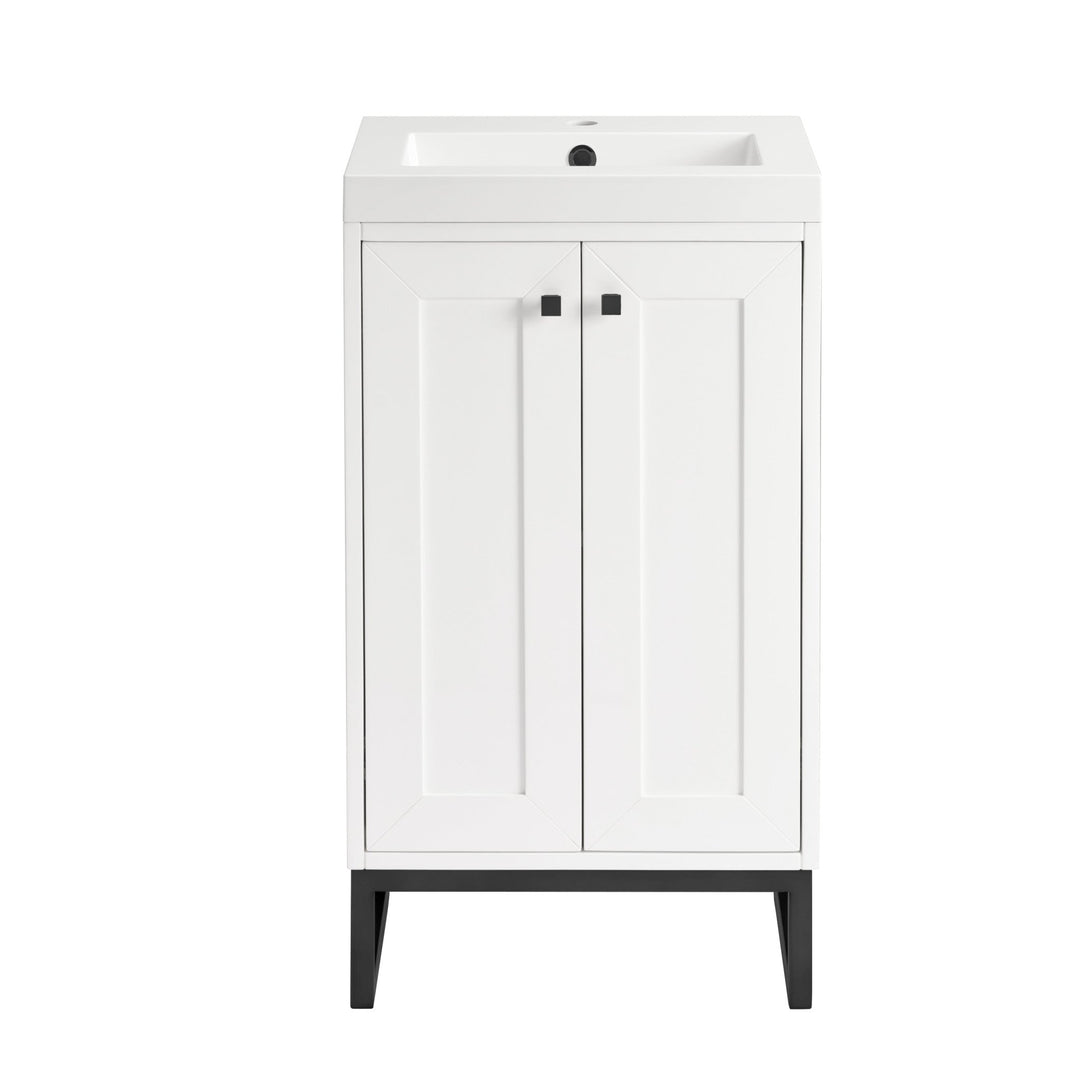 Chianti 20" Single Vanity, Glossy White, Matte Black, w/ White Glossy Composite Stone Top