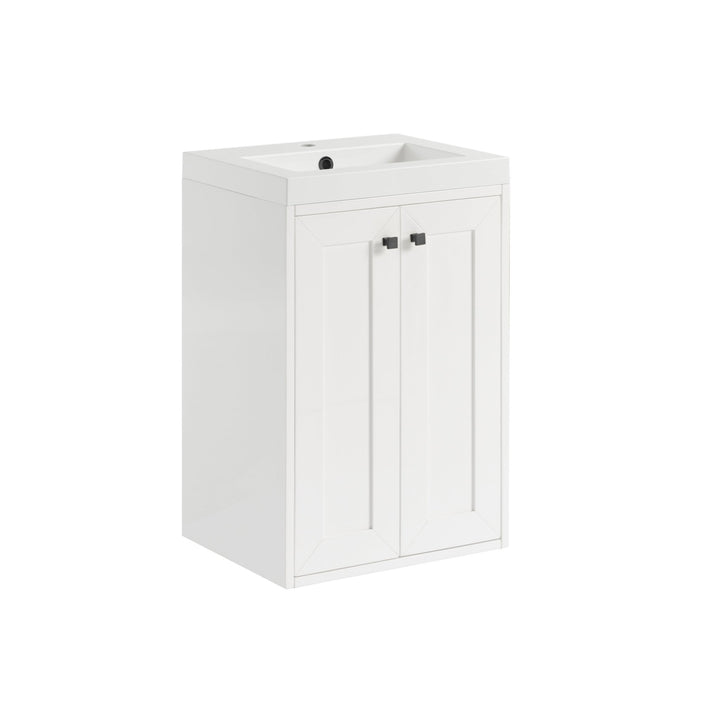 Chianti 20" Single Vanity, Glossy White, Matte Black, w/ White Glossy Composite Stone Top