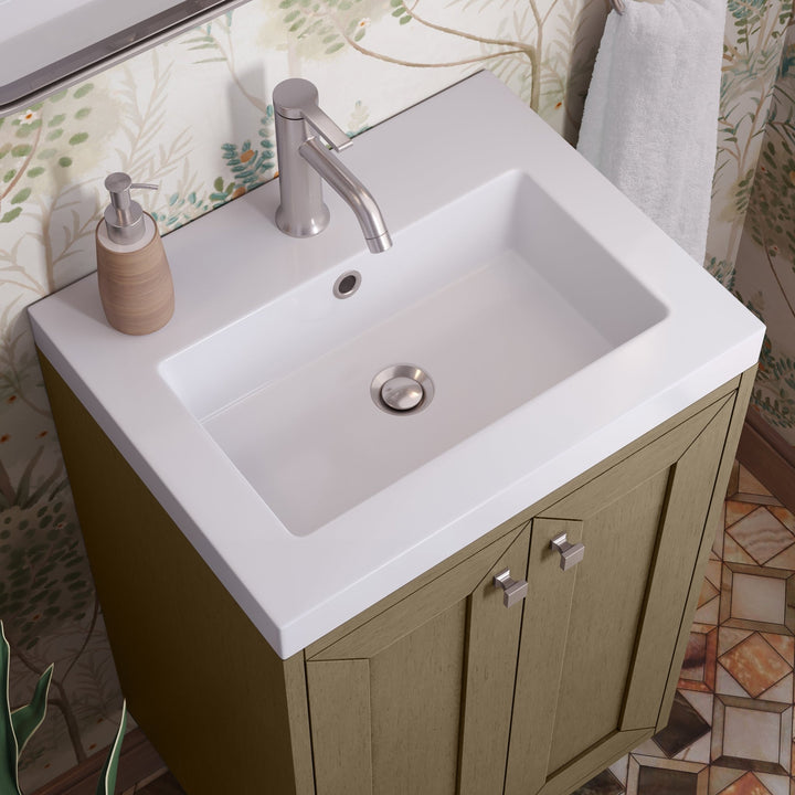 Chianti 20" Single Vanity, Walnut Whisper, Brushed Nickel, w/ White Glossy Composite Stone Top