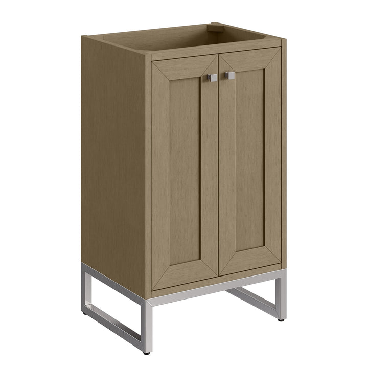 Chianti 20" Single Vanity, Walnut Whisper, Brushed Nickel, w/ White Glossy Composite Stone Top