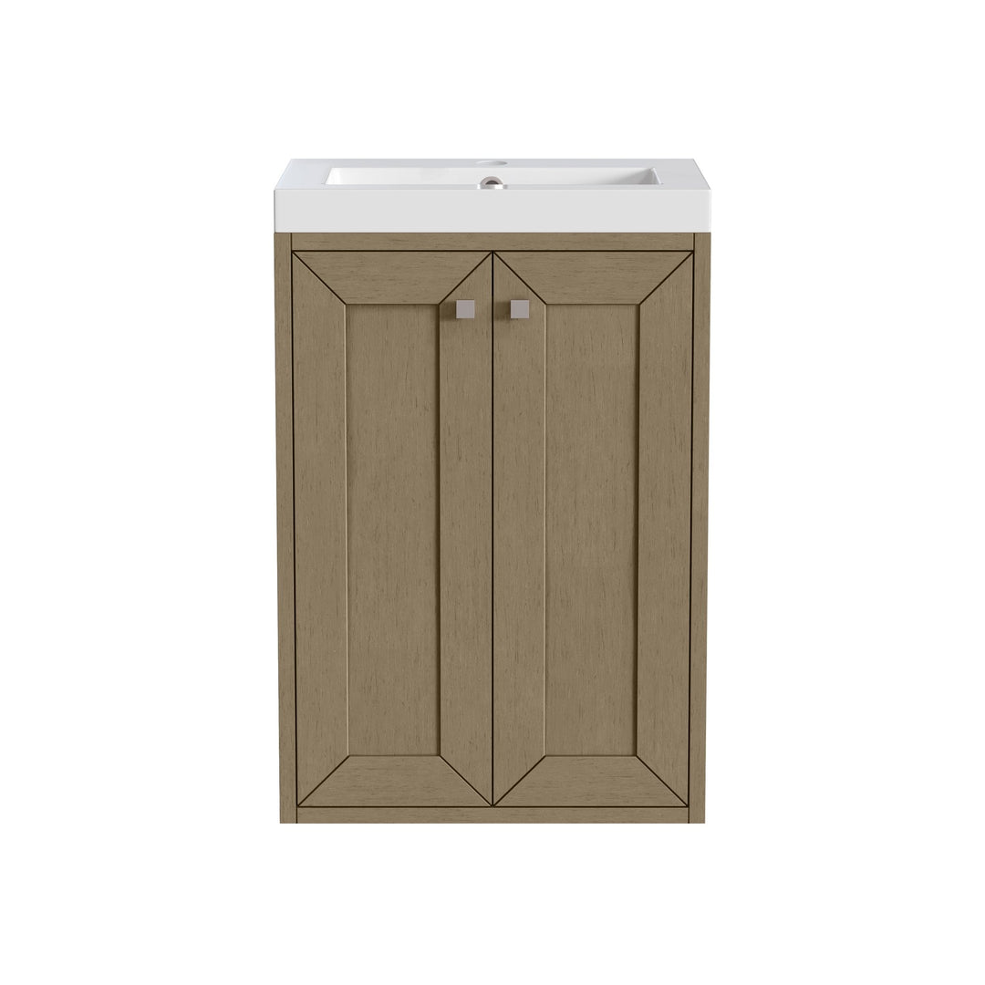 Chianti 20" Single Vanity, Walnut Whisper, Brushed Nickel, w/ White Glossy Composite Stone Top