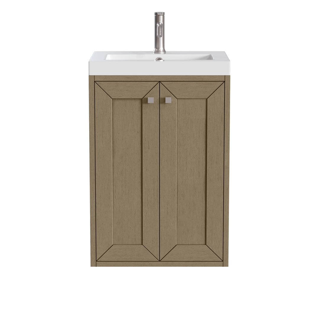 Chianti 20" Single Vanity, Walnut Whisper, Brushed Nickel, w/ White Glossy Composite Stone Top