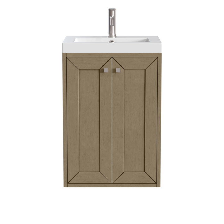 Chianti 20" Single Vanity, Walnut Whisper, Brushed Nickel, w/ White Glossy Composite Stone Top