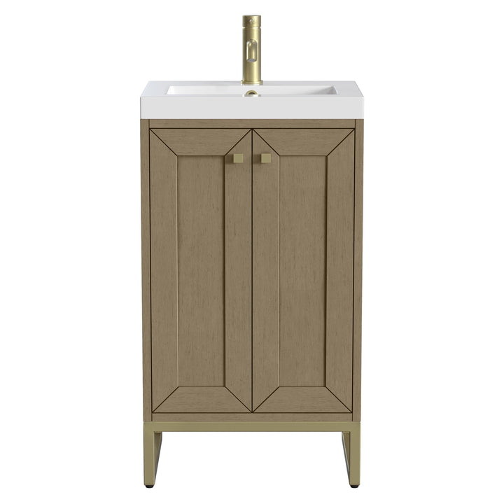 Chianti 20" Single Vanity, Walnut Whisper, Champagne Brass, w/ White Glossy Composite Stone Top