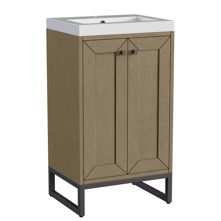 Chianti 20" Single Vanity, Walnut Whisper, Matte Black, w/ White Glossy Composite Stone Top