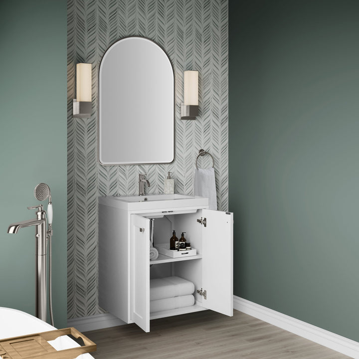 Chianti 24" Single Vanity, Glossy White, Brushed Nickel, w/ White Glossy Composite Stone Top