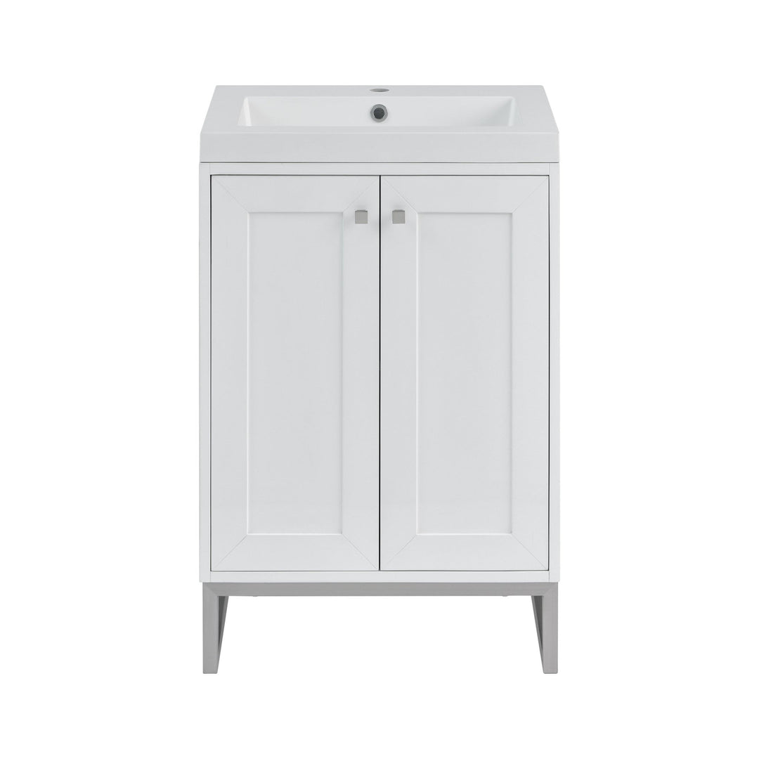 Chianti 24" Single Vanity, Glossy White, Brushed Nickel, w/ White Glossy Composite Stone Top