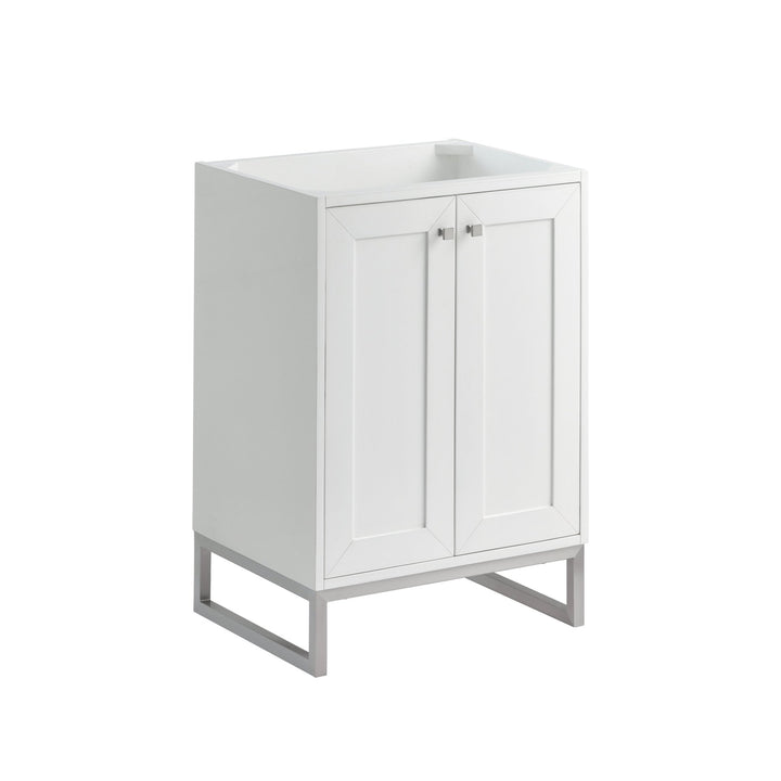 Chianti 24" Single Vanity, Glossy White, Brushed Nickel, w/ White Glossy Composite Stone Top