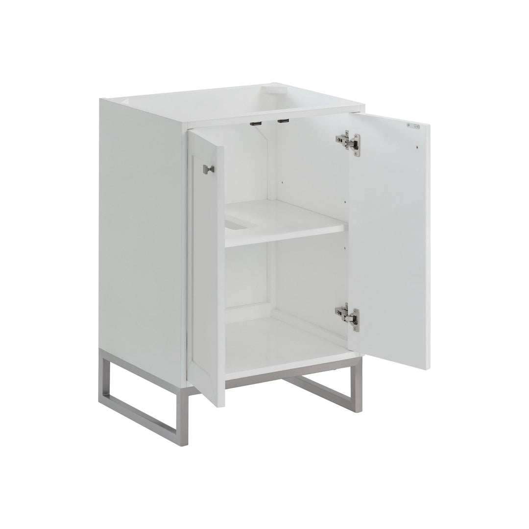 Chianti 24" Single Vanity, Glossy White, Brushed Nickel, w/ White Glossy Composite Stone Top