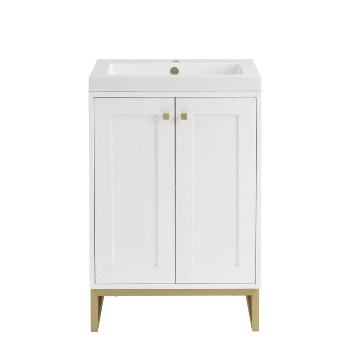 Chianti 24" Single Vanity, Glossy White, Champagne Brass, w/ White Glossy Composite Stone Top