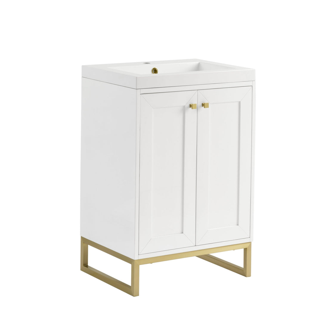 Chianti 24" Single Vanity, Glossy White, Champagne Brass, w/ White Glossy Composite Stone Top