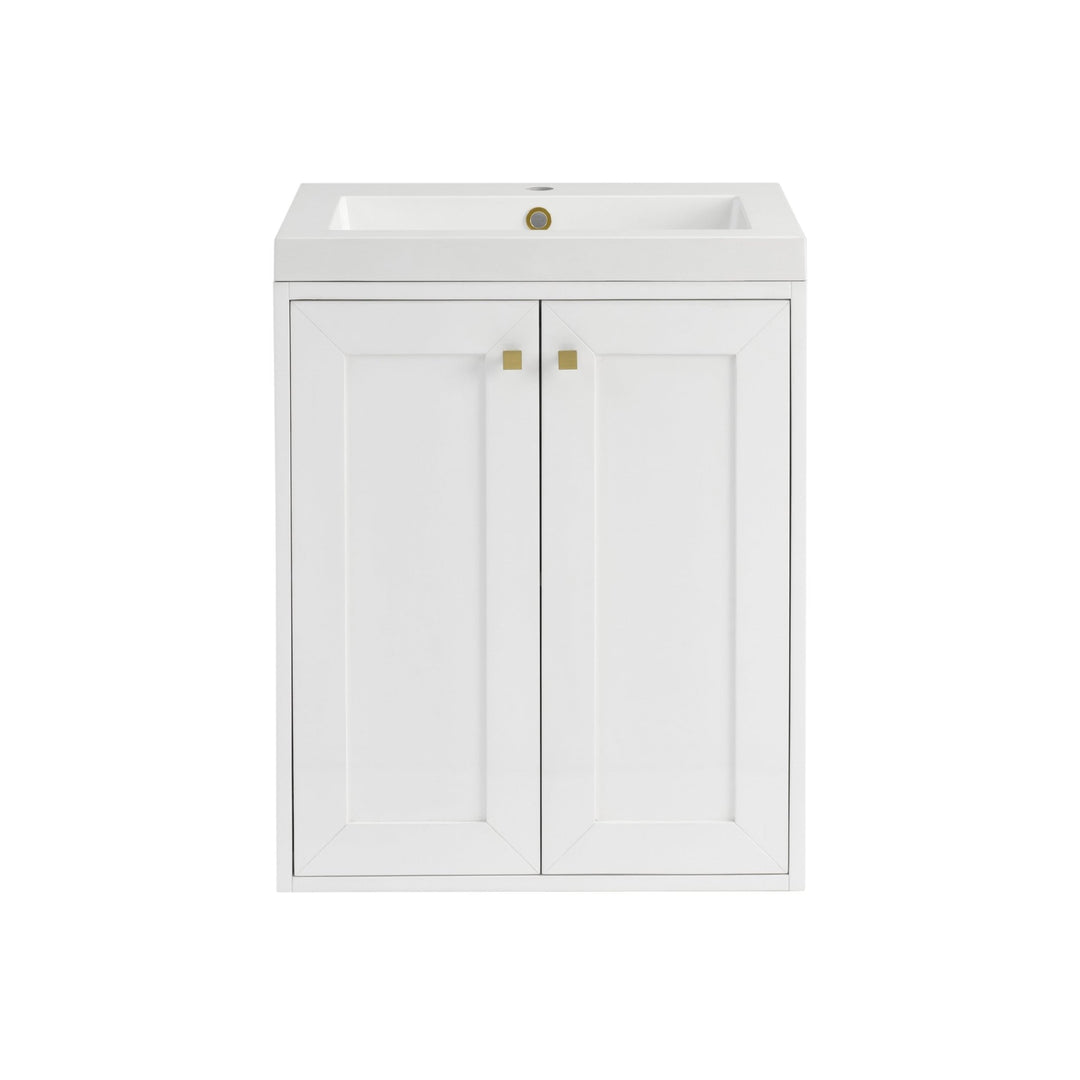 Chianti 24" Single Vanity, Glossy White, Champagne Brass, w/ White Glossy Composite Stone Top