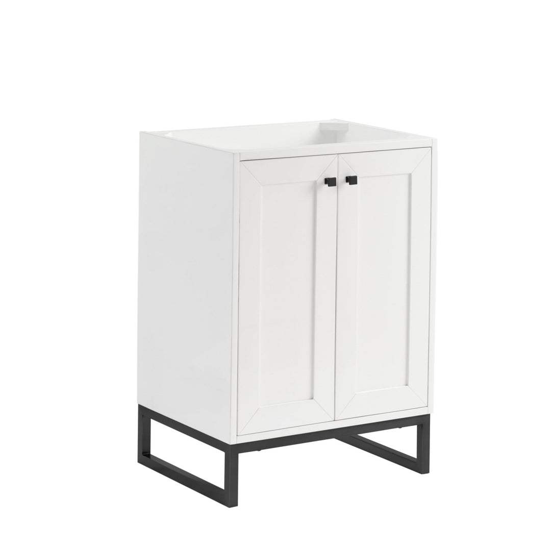 Chianti 24" Single Vanity, Glossy White, Matte Black, w/ White Glossy Composite Stone Top