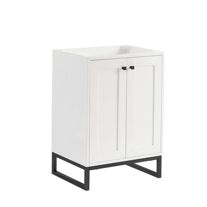 Chianti 24" Single Vanity, Glossy White, Matte Black, w/ White Glossy Composite Stone Top