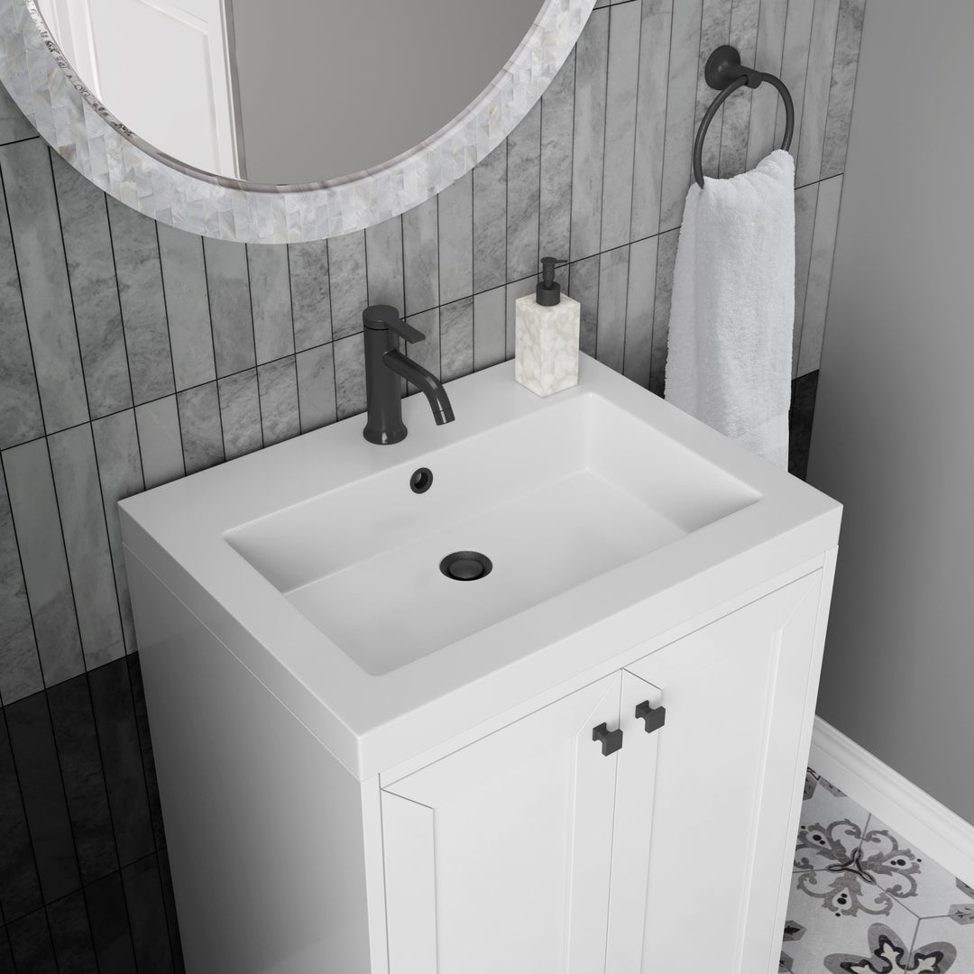Chianti 24" Single Vanity, Glossy White, Matte Black, w/ White Glossy Composite Stone Top