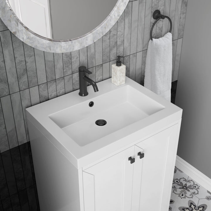 Chianti 24" Single Vanity, Glossy White, Matte Black, w/ White Glossy Composite Stone Top