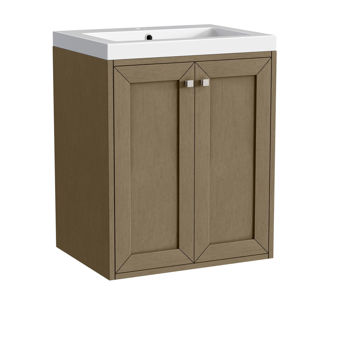 Chianti 24" Single Vanity, Walnut Whisper, Brushed Nickel, w/ White Glossy Composite Stone Top