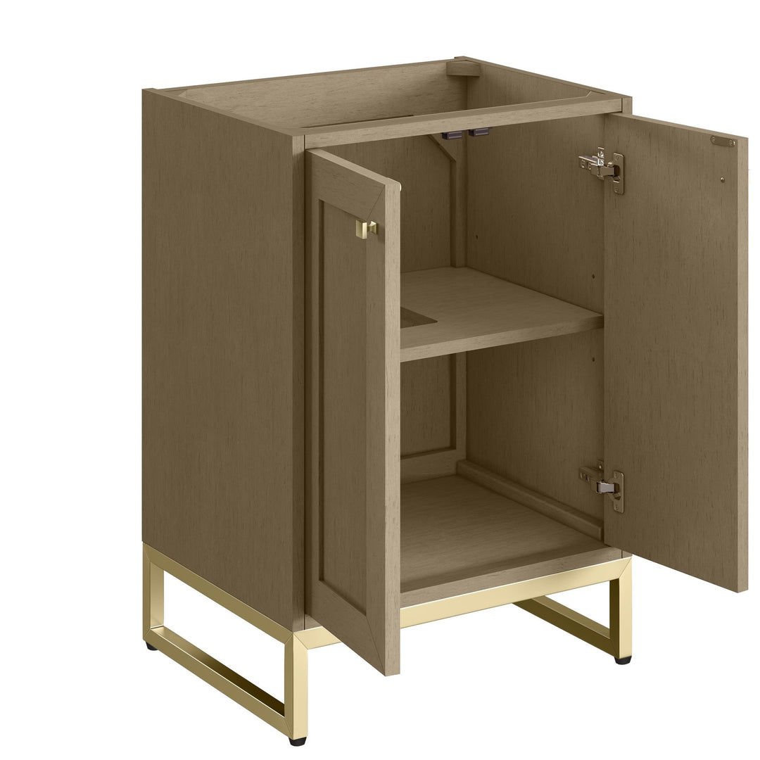 Chianti 24" Single Vanity, Walnut Whisper, Champagne Brass, w/ White Glossy Composite Stone Top