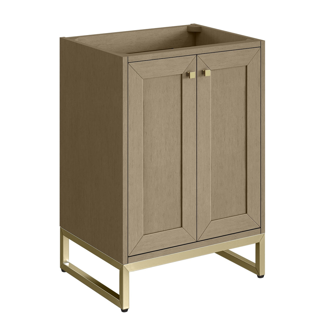 Chianti 24" Single Vanity, Walnut Whisper, Champagne Brass, w/ White Glossy Composite Stone Top