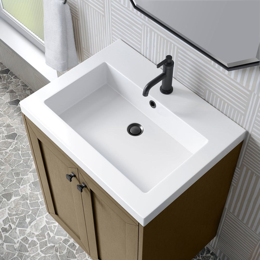 Chianti 24" Single Vanity, Walnut Whisper, Matte Black, w/ White Glossy Composite Stone Top