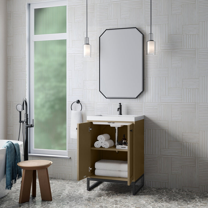 Chianti 24" Single Vanity, Walnut Whisper, Matte Black, w/ White Glossy Composite Stone Top