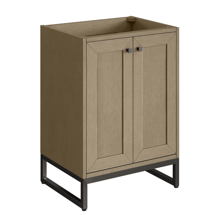 Chianti 24" Single Vanity, Walnut Whisper, Matte Black, w/ White Glossy Composite Stone Top