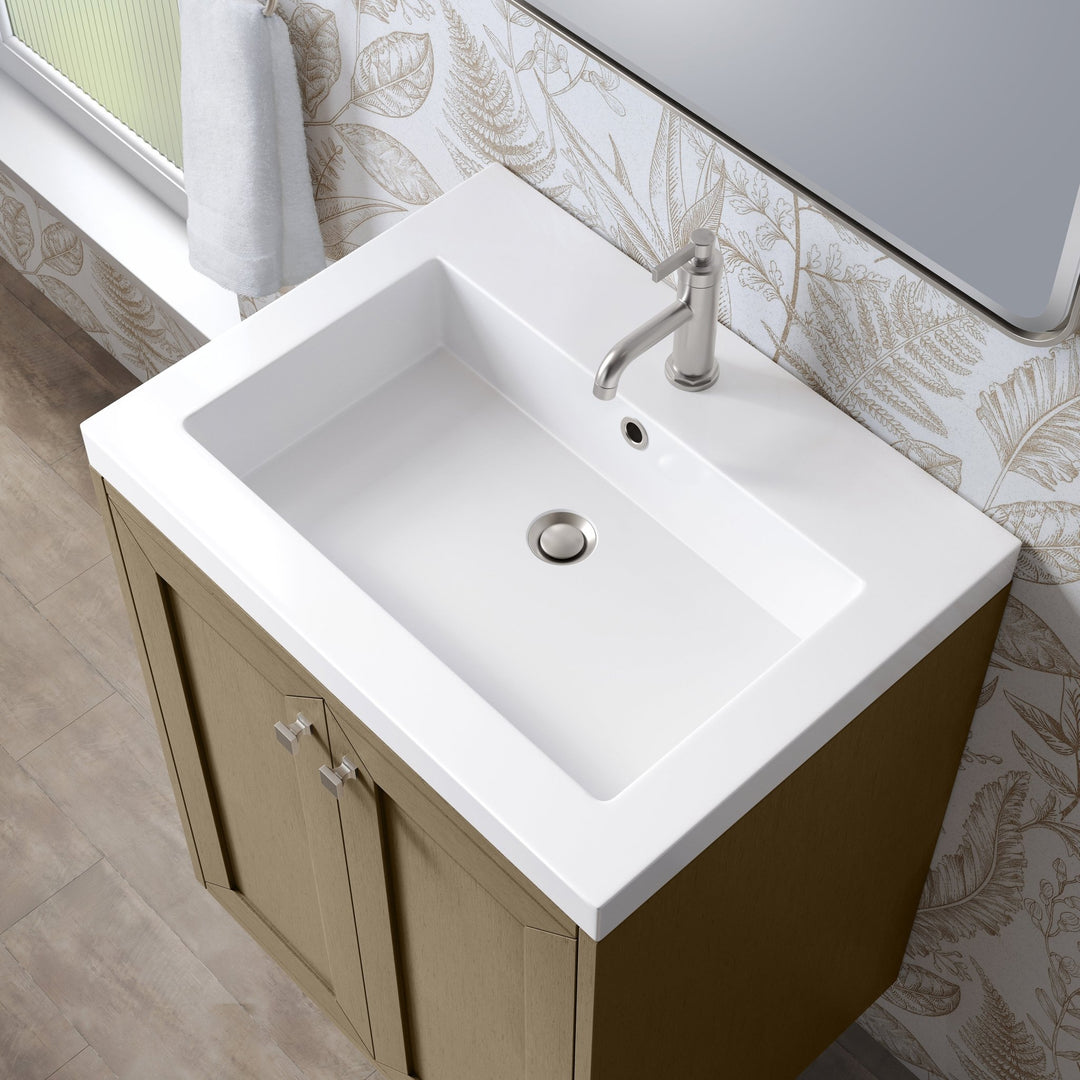 Chianti 24" Single Vanity, Walnut Whisper w/ White Glossy Composite Stone Top