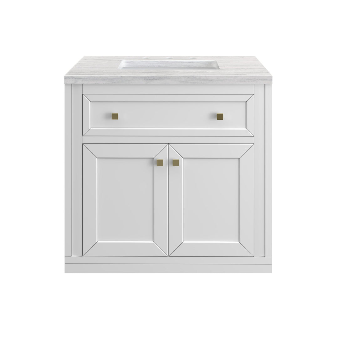 Chicago 30" Single Vanity, Glossy White, w/ 3 CM Arctic Fall Solid Surface Top