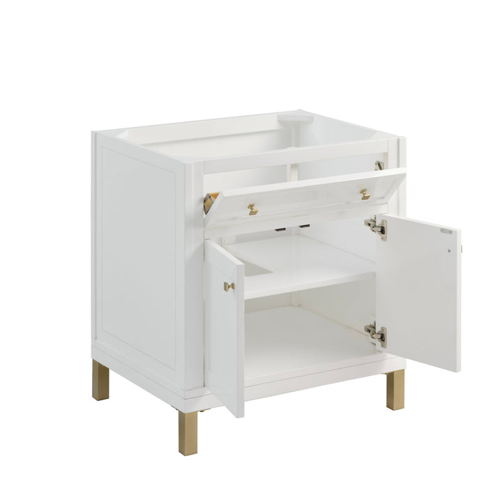 Chicago 30" Single Vanity, Glossy White, w/ 3 CM Arctic Fall Solid Surface Top