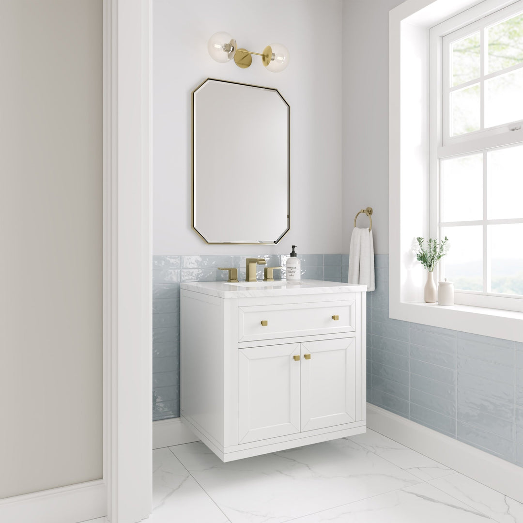 Chicago 30" Single Vanity, Glossy White, w/ 3 CM Arctic Fall Solid Surface Top