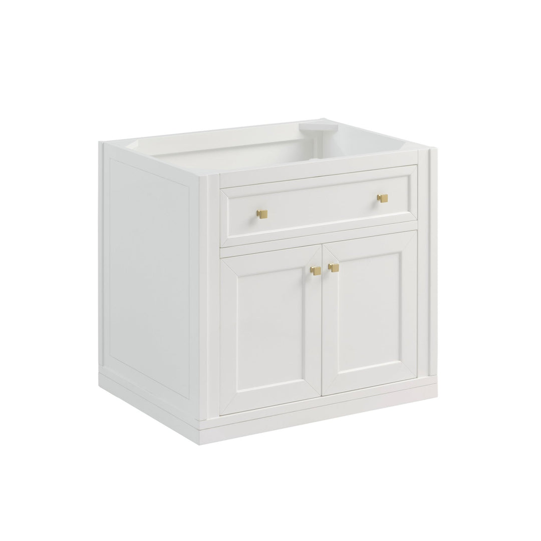 Chicago 30" Single Vanity, Glossy White, w/ 3 CM Carrara Marble Top