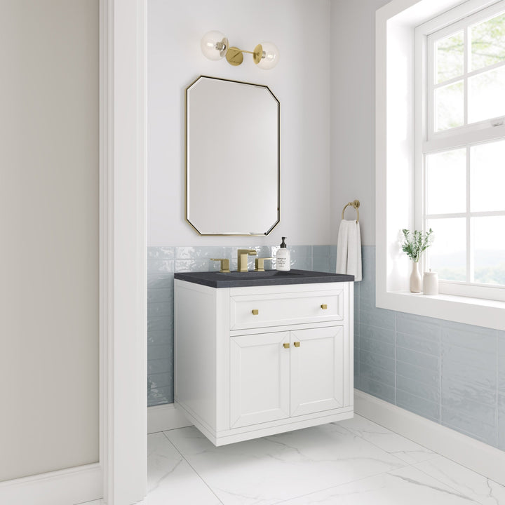 Chicago 30" Single Vanity, Glossy White, w/ 3 CM Charcoal Soapstone Silestone® Top