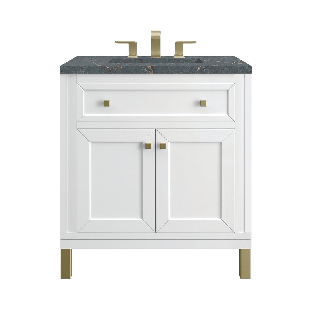 Chicago 30" Single Vanity, Glossy White, w/ 3 CM Parisien Bleu Silestone® Top