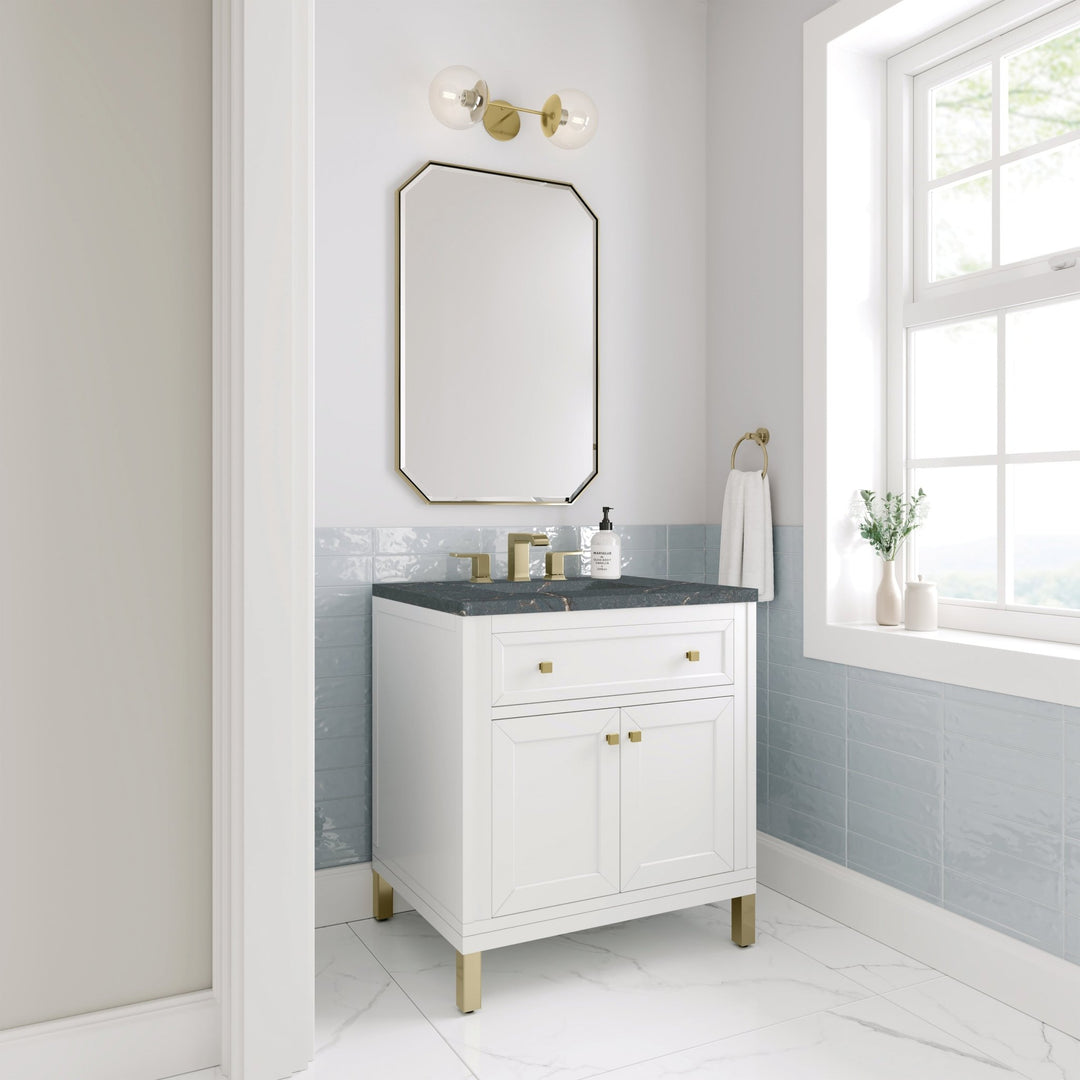 Chicago 30" Single Vanity, Glossy White, w/ 3 CM Parisien Bleu Silestone® Top