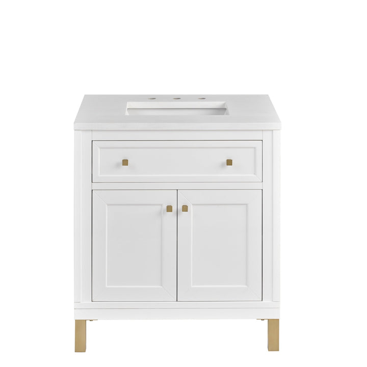 Chicago 30" Single Vanity, Glossy White, w/ 3 CM White Zeus Silestone® Top