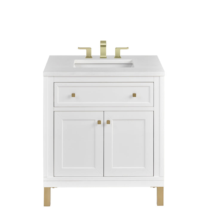 Chicago 30" Single Vanity, Glossy White, w/ 3 CM White Zeus Silestone® Top