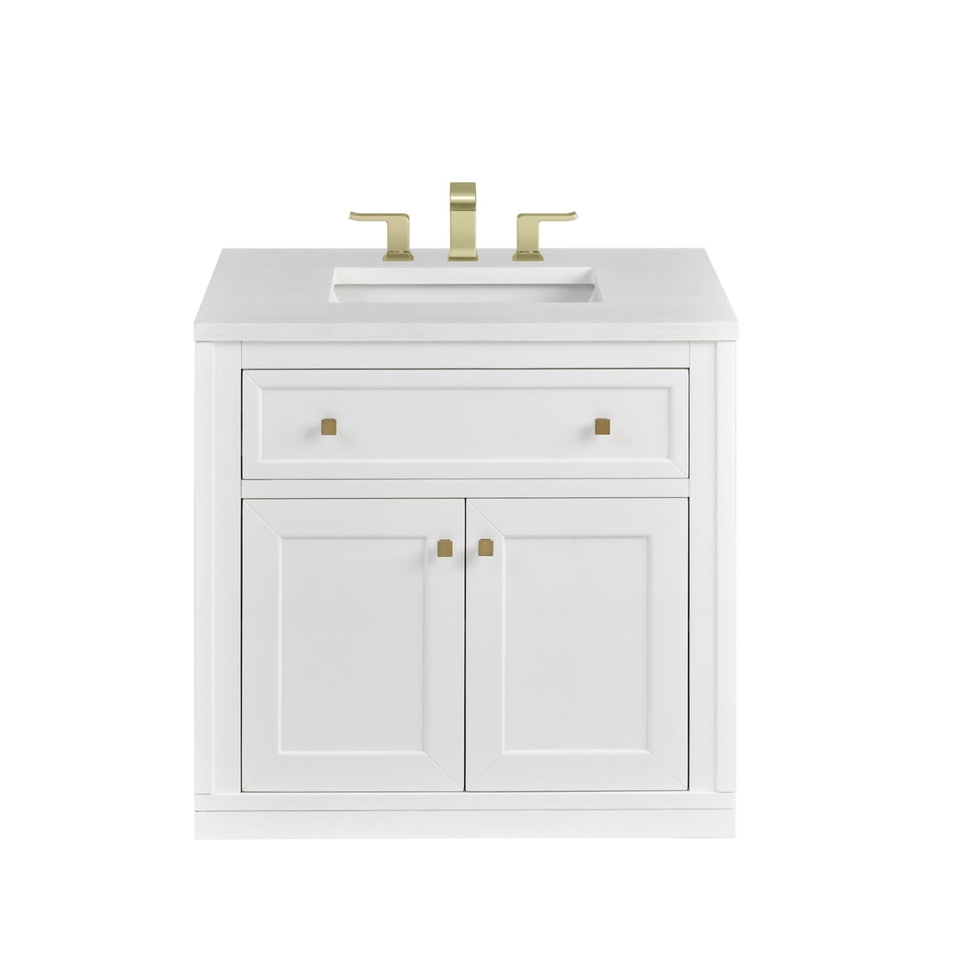 Chicago 30" Single Vanity, Glossy White, w/ 3 CM White Zeus Silestone® Top