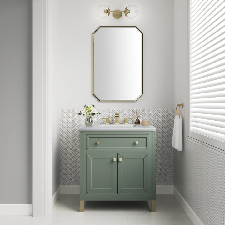 Chicago 30" Single Vanity, Smokey Celadon, w/ 3 CM Arctic Fall Solid Surface Top