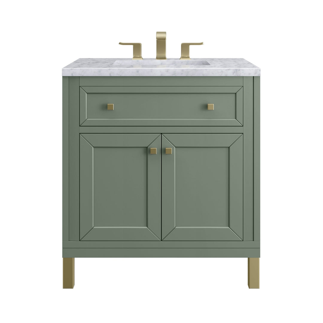 Chicago 30" Single Vanity, Smokey Celadon, w/ 3 CM Carrara Marble Top
