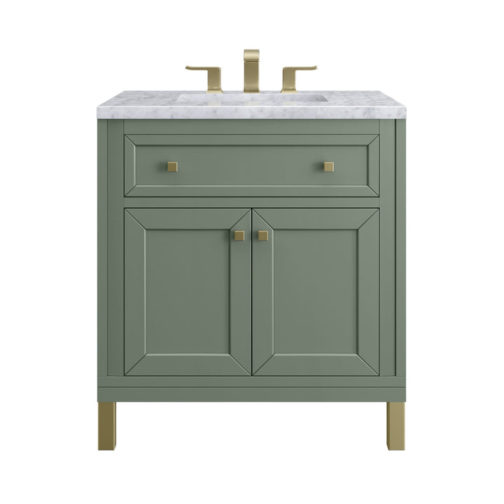 Chicago 30" Single Vanity, Smokey Celadon, w/ 3 CM Carrara Marble Top