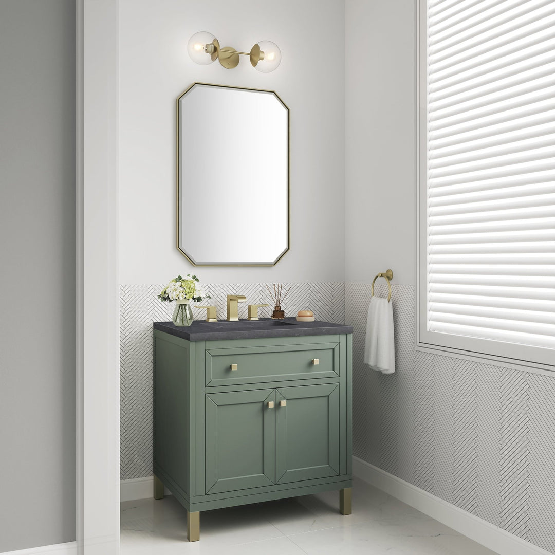 Chicago 30" Single Vanity, Smokey Celadon, w/ 3 CM Charcoal Soapstone Silestone® Top