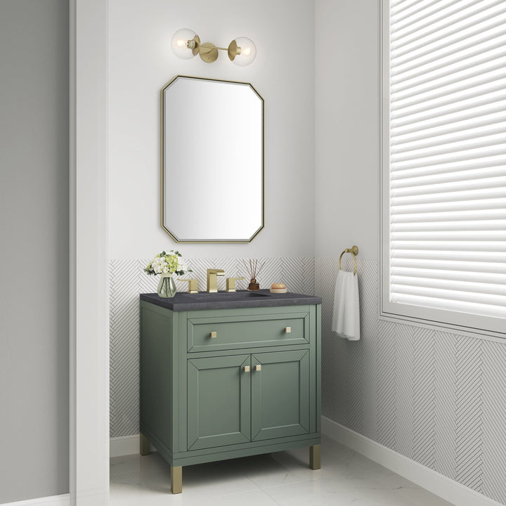 Chicago 30" Single Vanity, Smokey Celadon, w/ 3 CM Charcoal Soapstone Silestone® Top