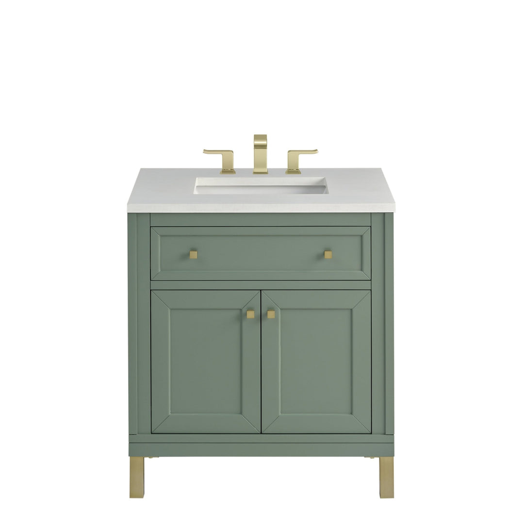 Chicago 30" Single Vanity, Smokey Celadon, w/ 3 CM White Zeus Silestone® Top