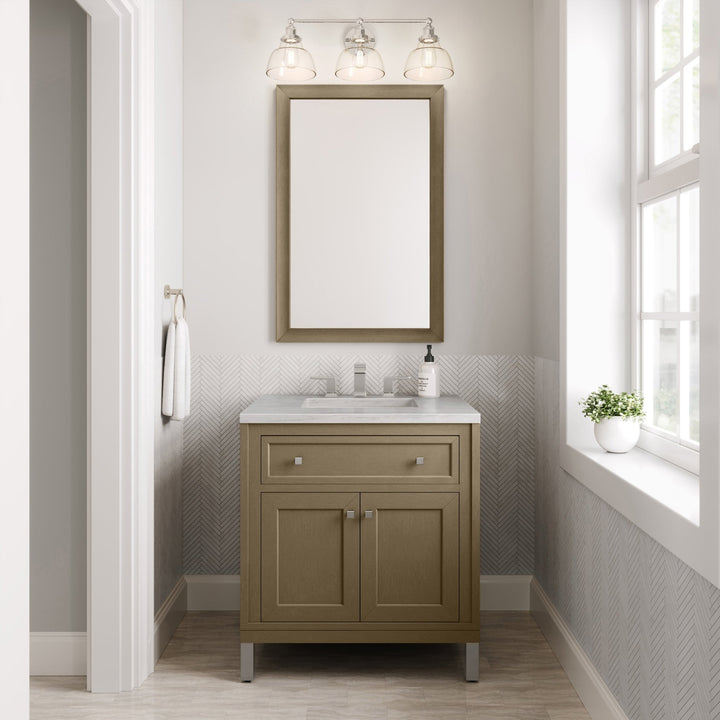 Chicago 30" Single Vanity, Walnut Whisper, w/ 3 CM Arctic Fall Solid Surface Top
