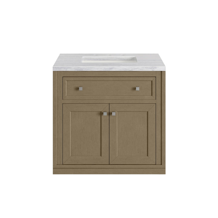 Chicago 30" Single Vanity, Walnut Whisper, w/ 3 CM Arctic Fall Solid Surface Top