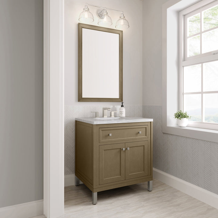 Chicago 30" Single Vanity, Walnut Whisper, w/ 3 CM Arctic Fall Solid Surface Top