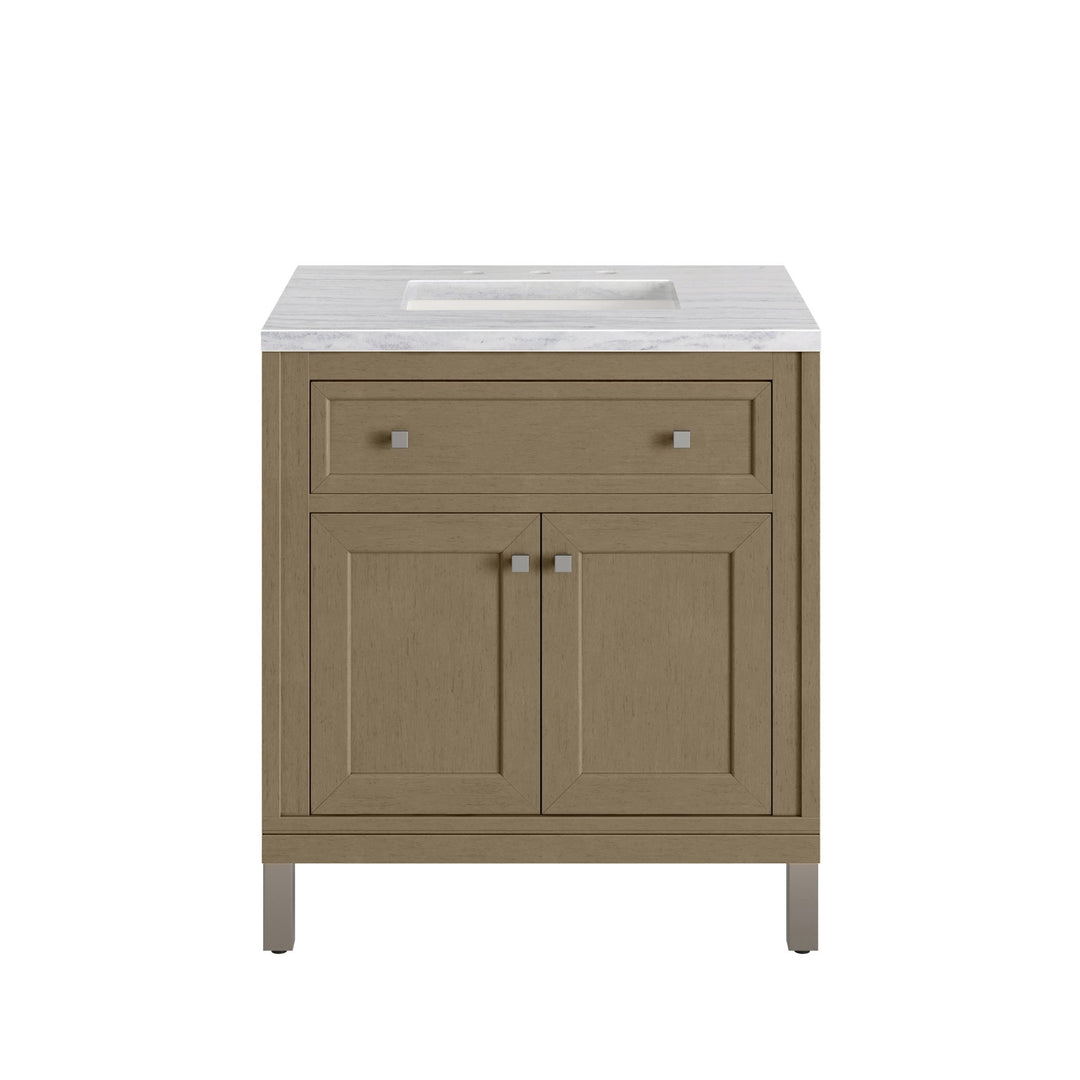 Chicago 30" Single Vanity, Walnut Whisper, w/ 3 CM Arctic Fall Solid Surface Top
