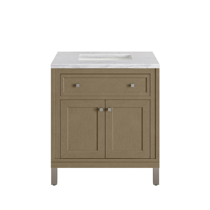 Chicago 30" Single Vanity, Walnut Whisper, w/ 3 CM Arctic Fall Solid Surface Top