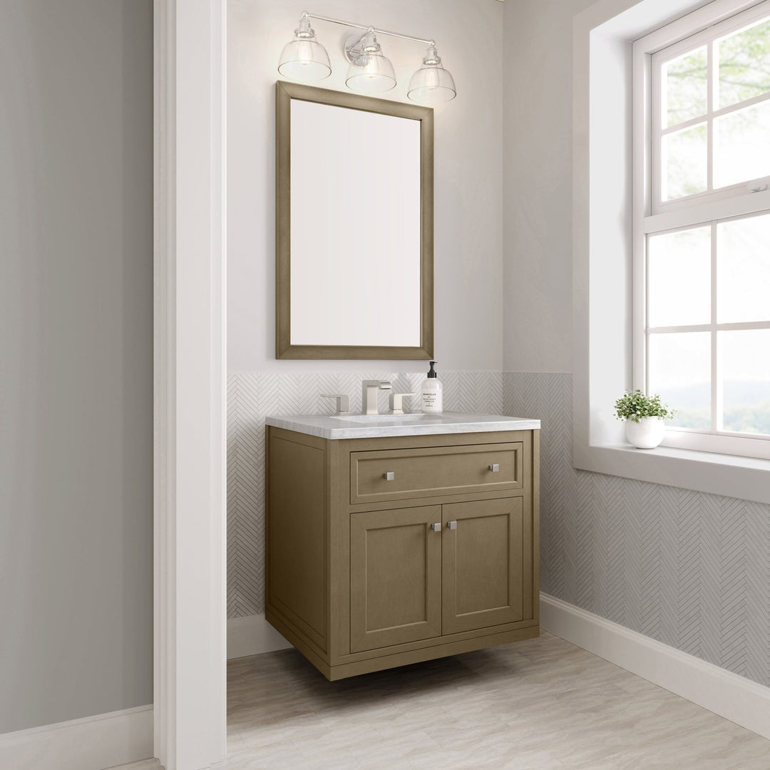 Chicago 30" Single Vanity, Walnut Whisper, w/ 3 CM Arctic Fall Solid Surface Top